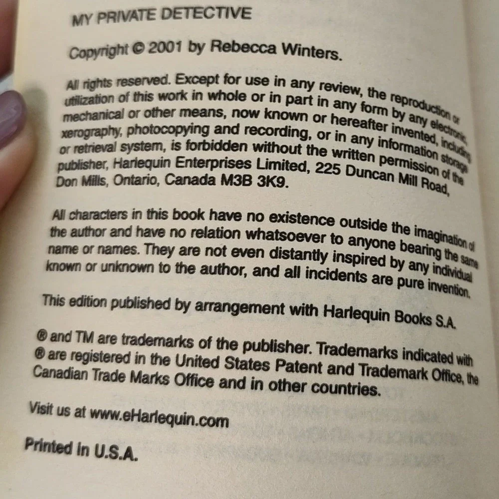My Private Detective Rebecca Winters 2001‎ Harlequin Superromance 1005 Paperback
